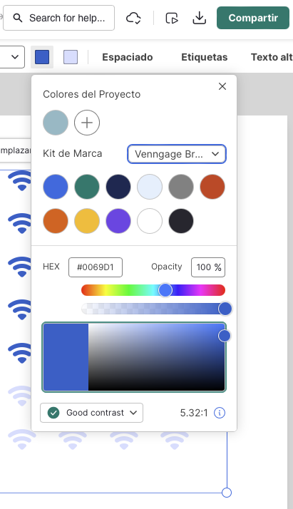 Captura en Venngage de cómo cambiar el color a los pictogramas