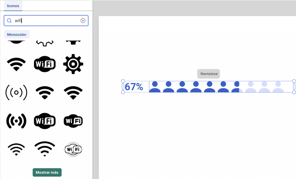 Captura de pantalla de cómo se cambian los pictogramas en Venngage
